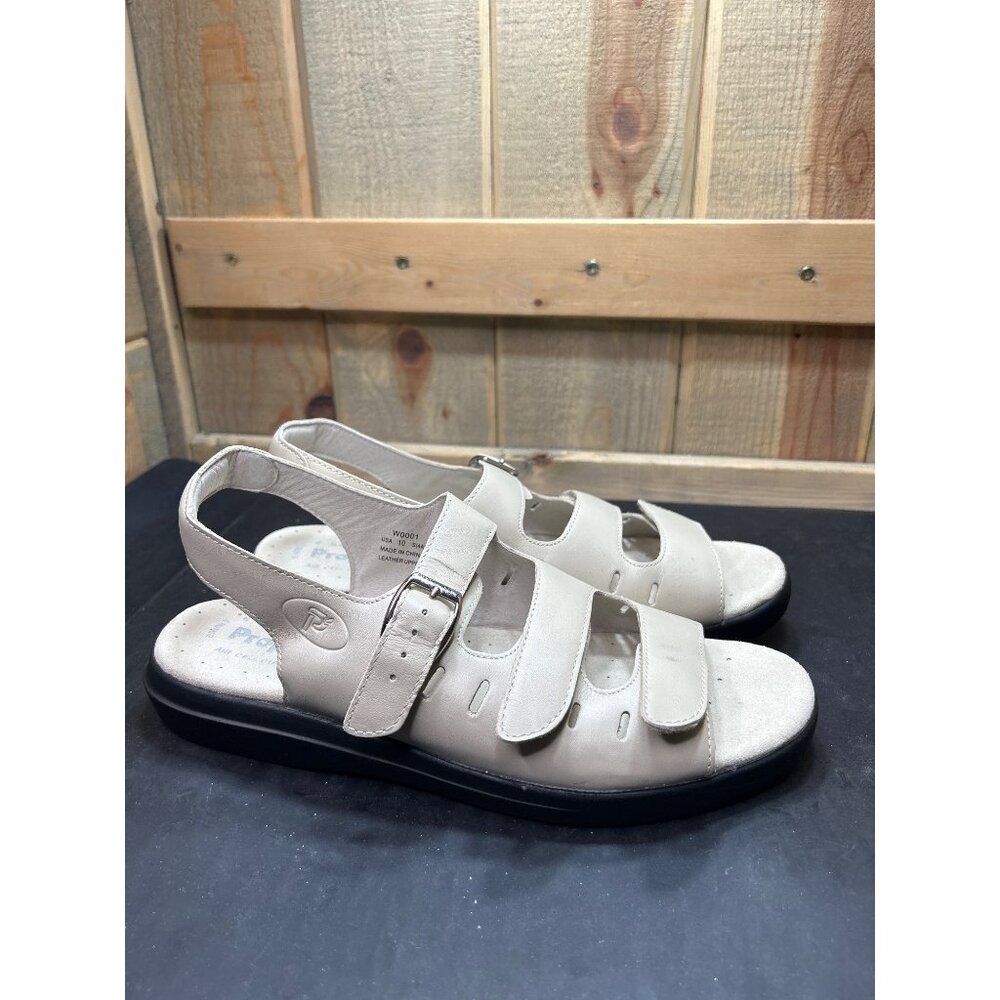 Propét Womens Beige Leather Adjustable Sandals Size 10 S (4A) Narrow Fit